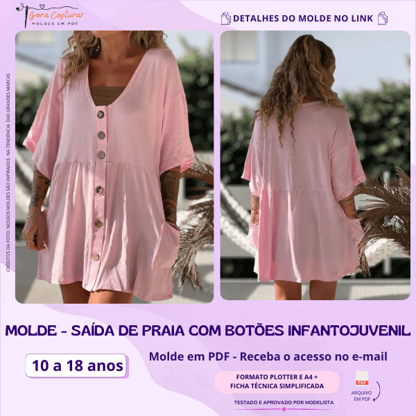Molde Saída de Praia com Botões Infantojuvenil