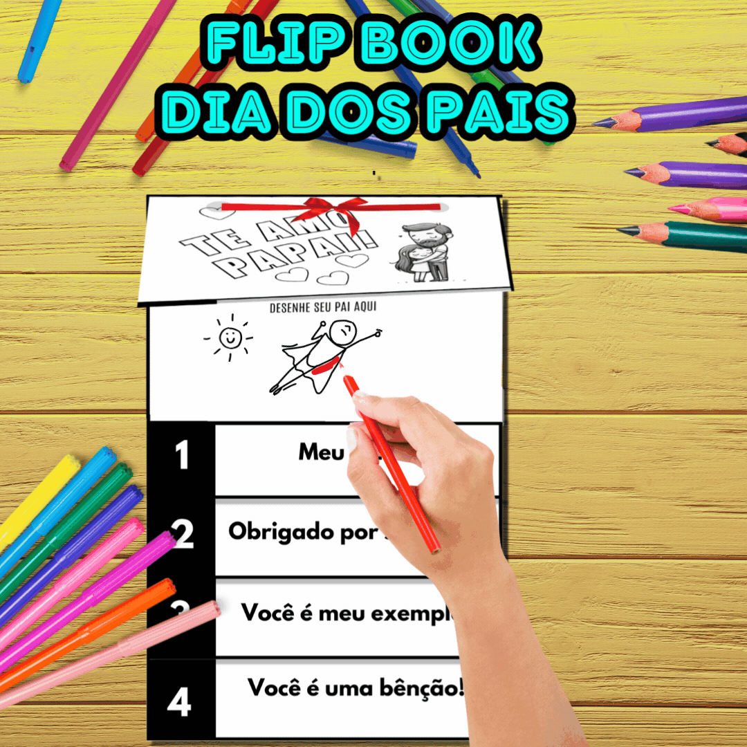 Lembrancinha dia dos Pais - Flip Book Cristão para Desenhar e Colorir
