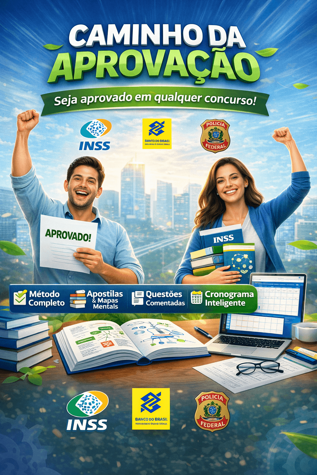 Caminho da Aprovação – Passo a passo para concursos como INSS, BB, PF e outros ✅