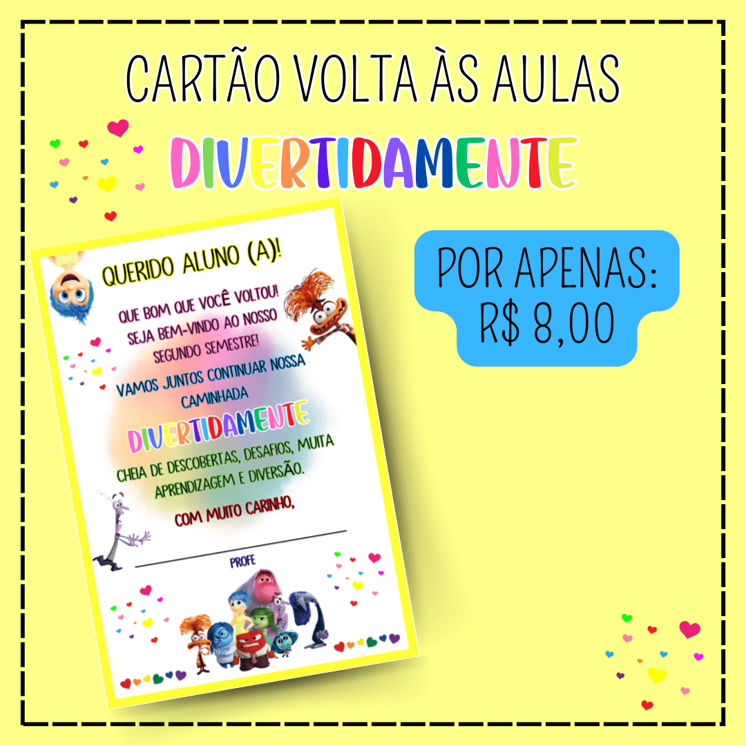CARTÃO VOLTA ÀS AULAS DIVERTIDAMENTE