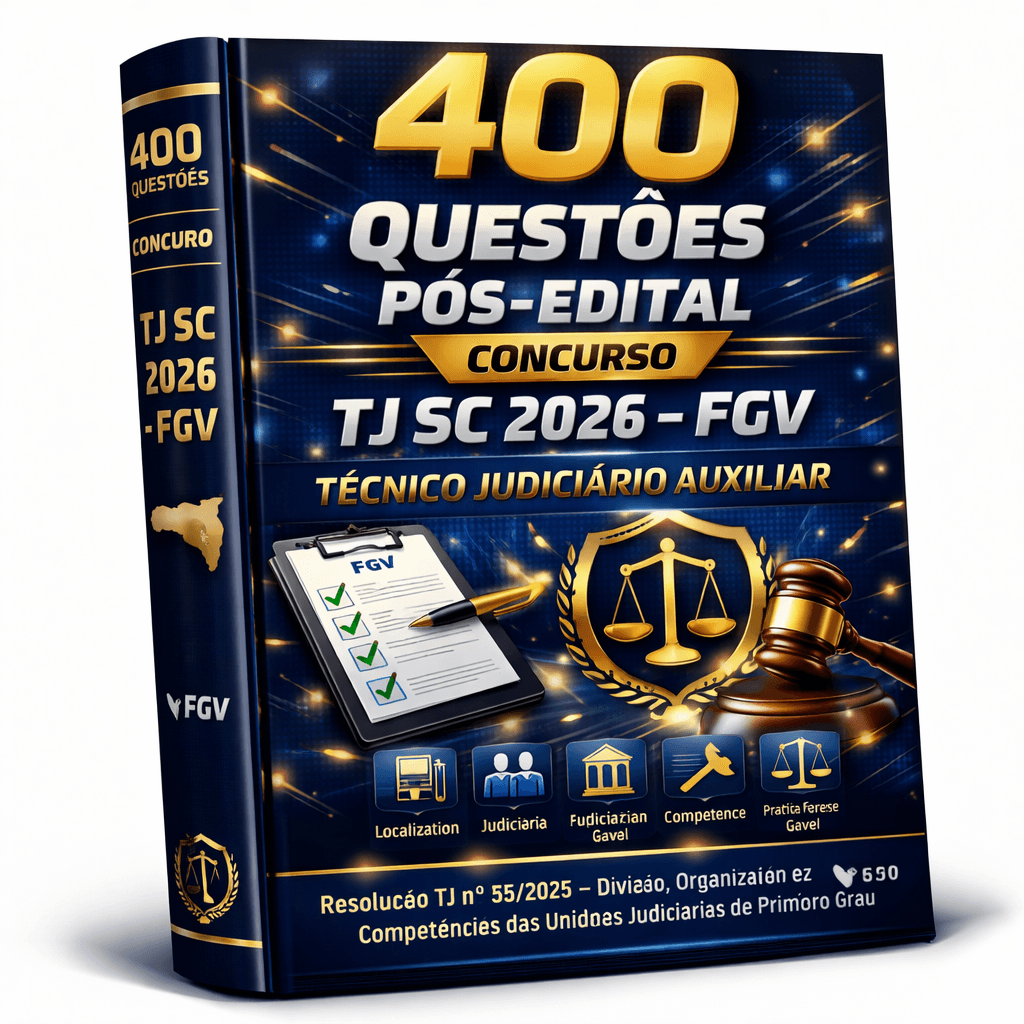 Concurso Tribunal de Justiça de Santa Catarina (TJ-SC) – 400 Questões Pós-Edital – Cargo: Técnico Judiciário Auxiliar – Banca FGV – (Resolução TJ nº 35/2025: Divisão, Organização e Competências das Un