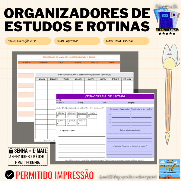 ORGANIZADOR DE ESTUDOS E ROTINAS (CRONOGRAMA DE TAREFAS) - EDUCAÇÃO E FÉ 📚