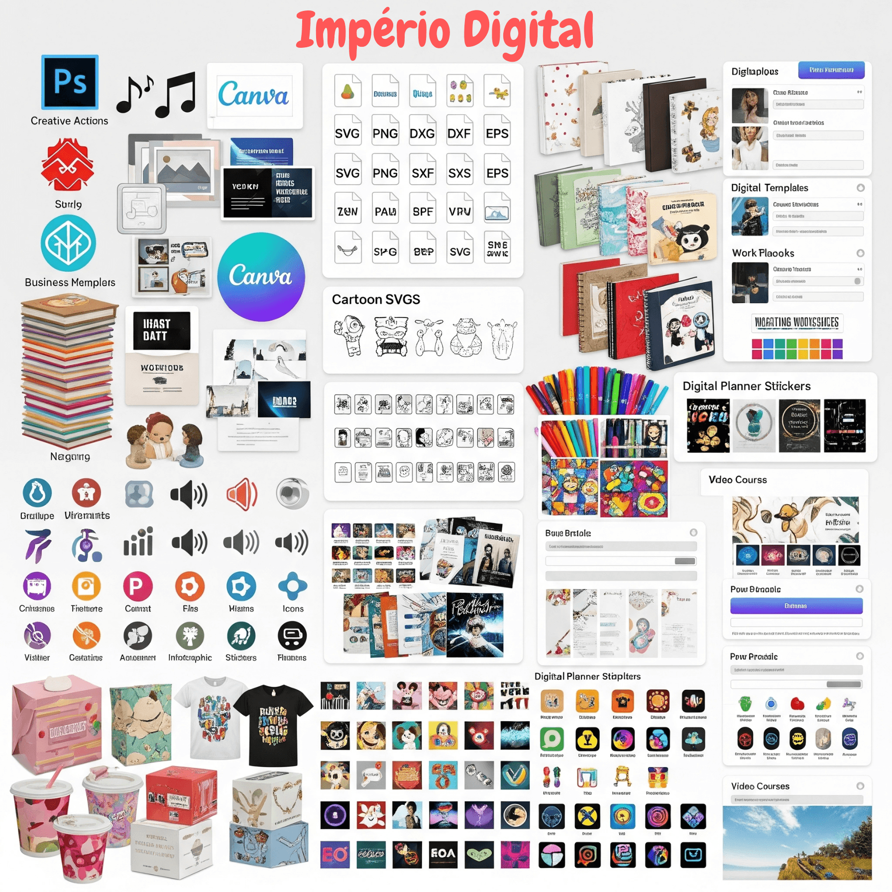 Pacote Completo da Loja | Fontes, Designs de Camisetas, Mockups, Templates, eBooks PLR, Reels, Prompts & Muito Mais | Download Instantâneo