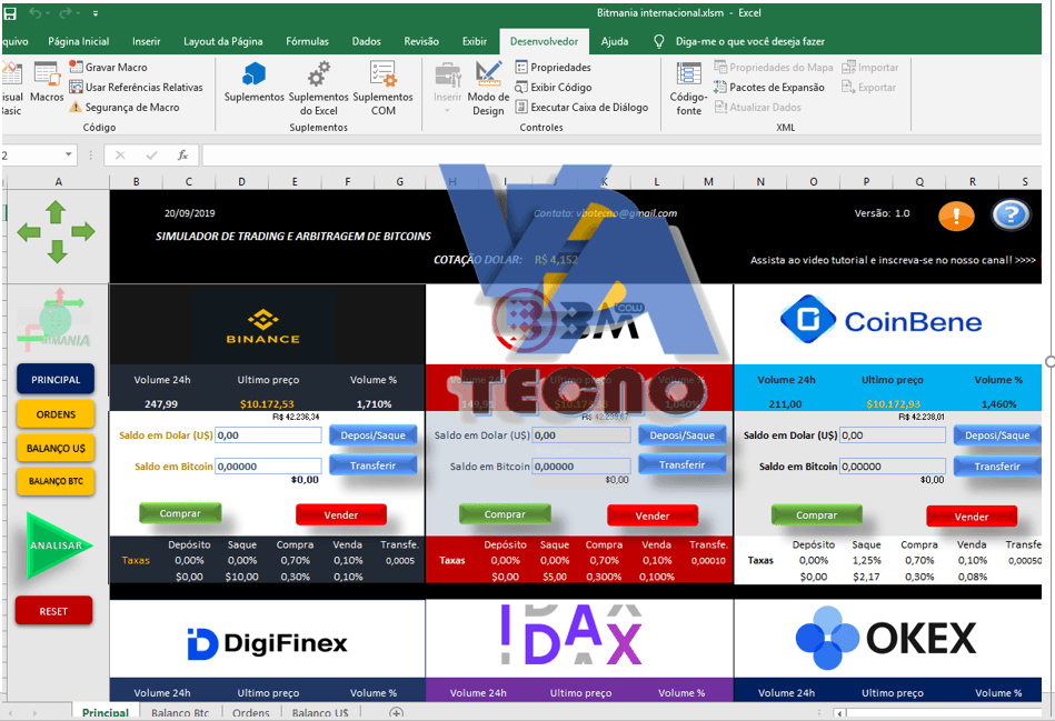 Planilha Simuladora de arbitragem Internacional de Bitcoins!!
