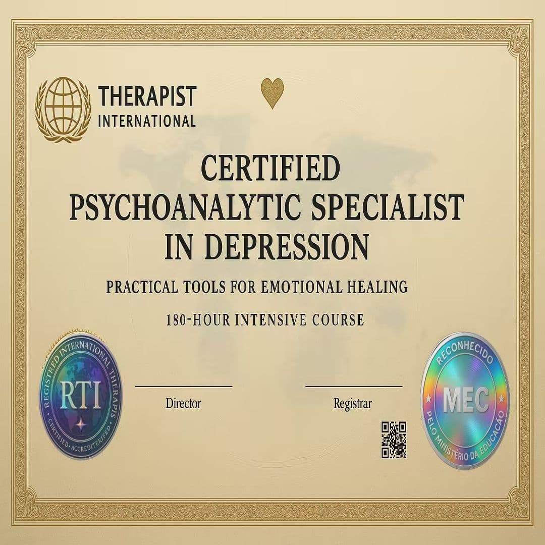 ⚠️ULTIMA VAGA⚠️ Título de Psicanalista Especializa em depressão +Reconhecimento MEC + Acesso vitalício + Primeira Turma + Registro Profissional + Declaração estudos +Livro Amazon +