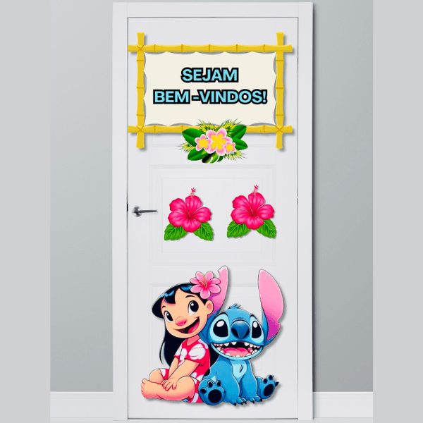 Painel de porta volta às aulas tema stitch