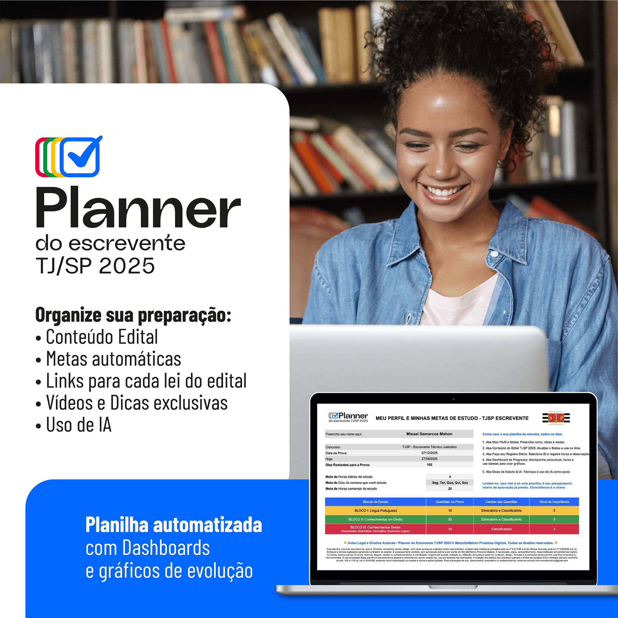 Planilha completa de Estudos • Planner do Escrevente Concurso TJ/SP 2025