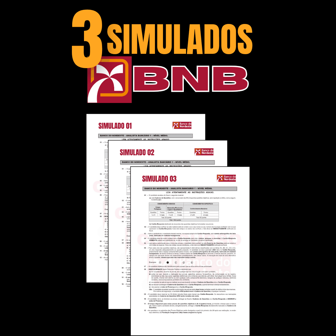 Pacote com 3 SIMULADOS - BNB 2024