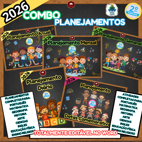 COMBO DE PLANEJAMENTOS DE AULA PARA 2º ANO – ENSINO FUNDAMENTAL- COMPLETO E EDITÁVEL! - 2026