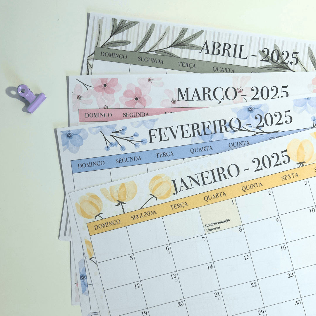 Planners 2025 / Calendário 2025 do Foco na Produtividade em PDF - Mensal e Semanal