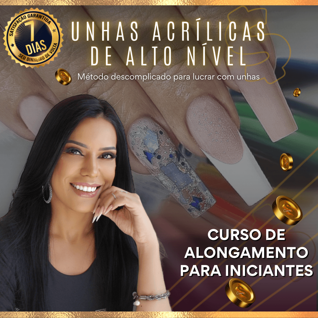 Unhas Acrílicas de alto nível: Profissão Nail Designer - Alongamento de unhas - iniciantes