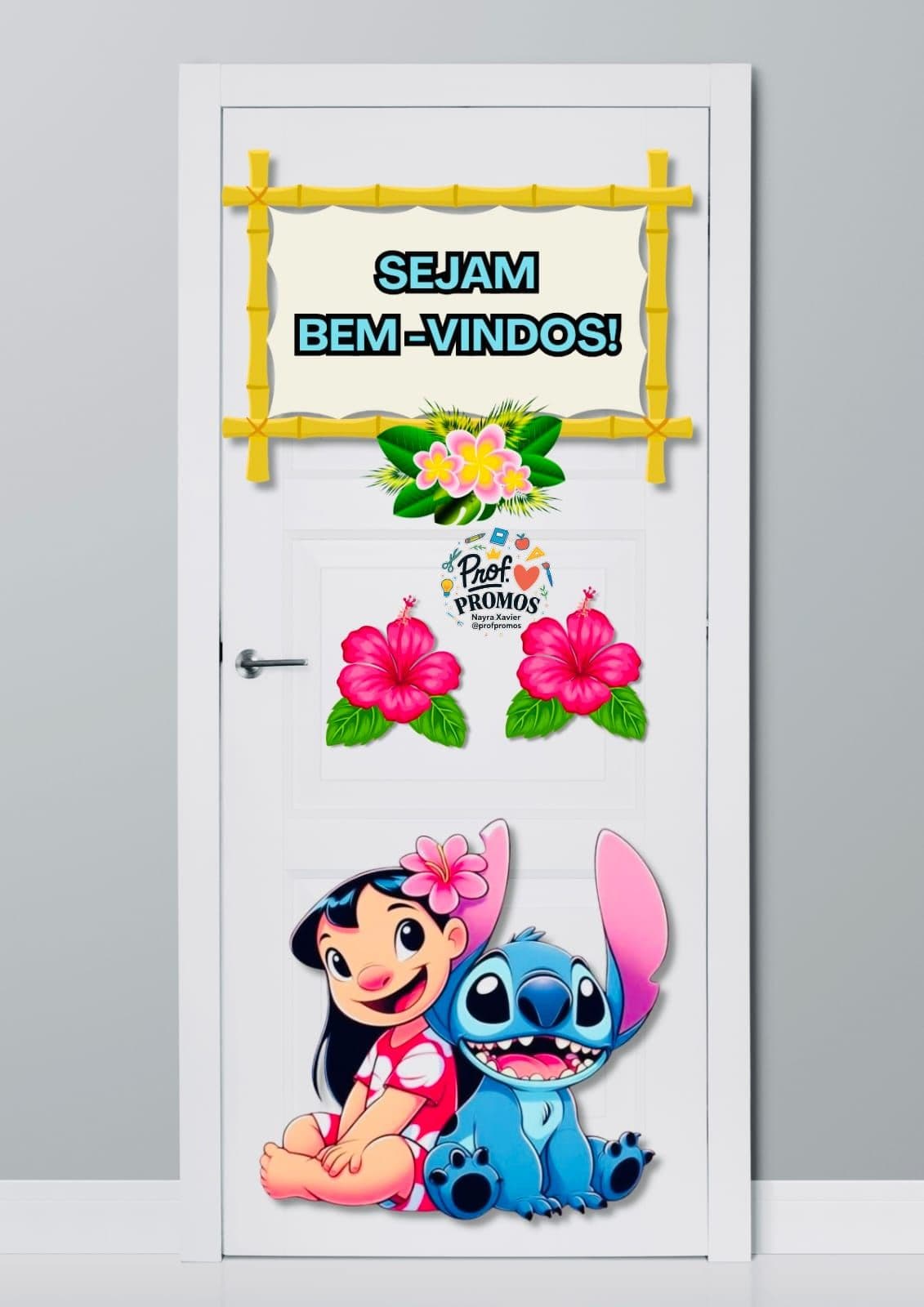 Painel de Porta Volta às Aulas – Tema Stitch💙🌺