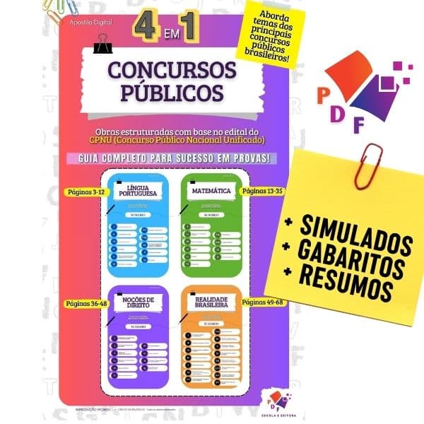 Apostila CPNU 4 em 1 - Português, Matemática, Noções de Direito, Realidade Brasileira - Concurso Público Nacional Unificado