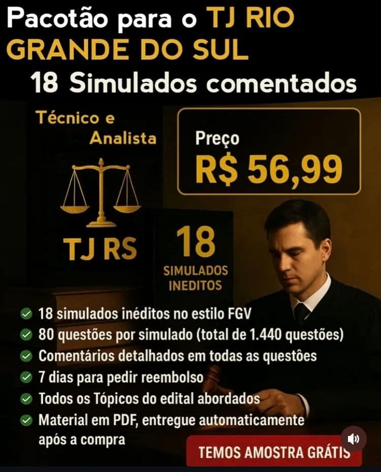 Pacote 20 Simulados TJ RS (Analista Judiciário) pós edital