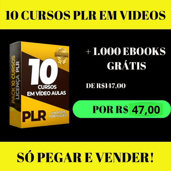 Pacote Completo de Cursos PLR em Vídeos + 1.000 E-books Grátis