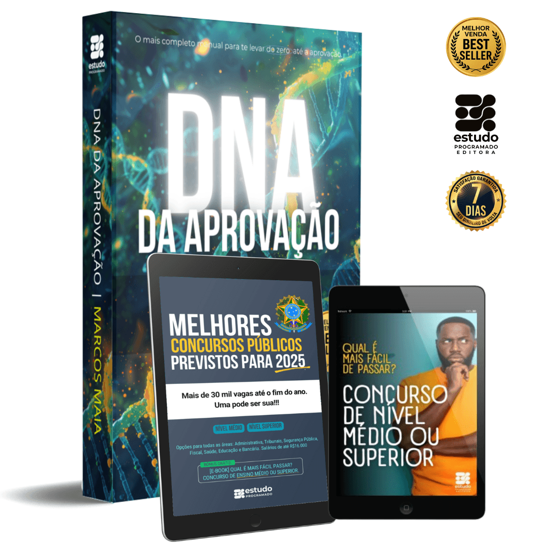 3 eBooks pelo preço de 1. DNA da Aprovação + Melhores Concursos para 2025 + Qual é Mais Fácil de Passar?