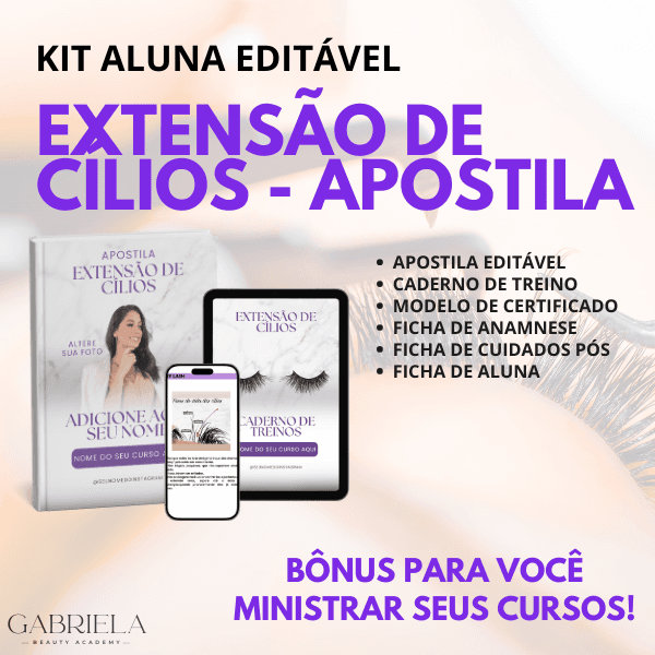 Apostila de Extensão de Cílios - Editável e personalizável no Canva para Cursos