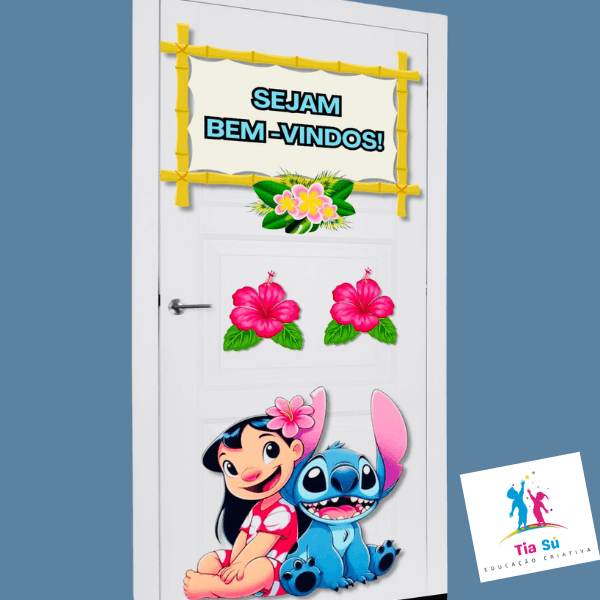 PAINEL DE PORTA VOLTA ÀS AULAS - STITCH E MOANA