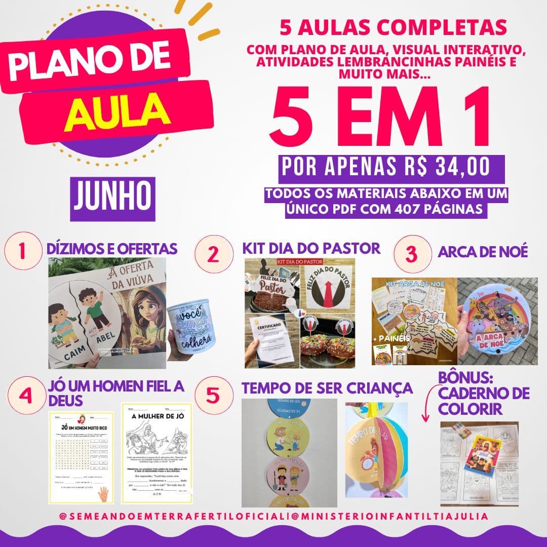Plano de aula para o ministério infantil para JUNHO 📖✨🌱
