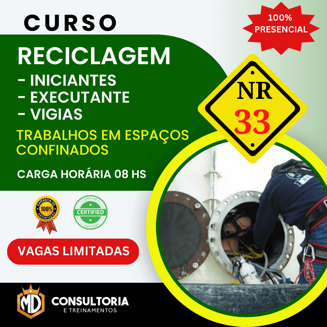 Reciclagem - Iniciante e Vigia da NR-33 - Espaços Confinados - Curso Presencial