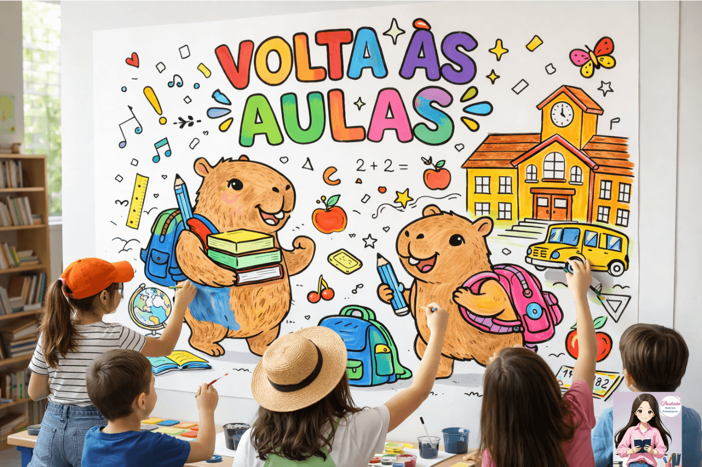 🦫🎨 Painel Coletivo – Volta às Aulas Capivara Fofa 1 🎒✨