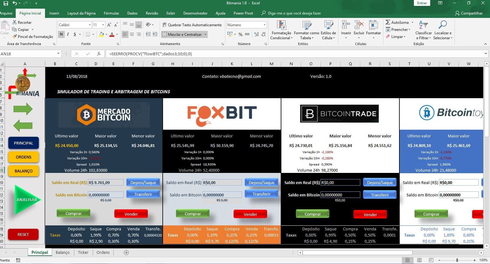 Planilha de Arbitragem de Bitcoins (Simulador)