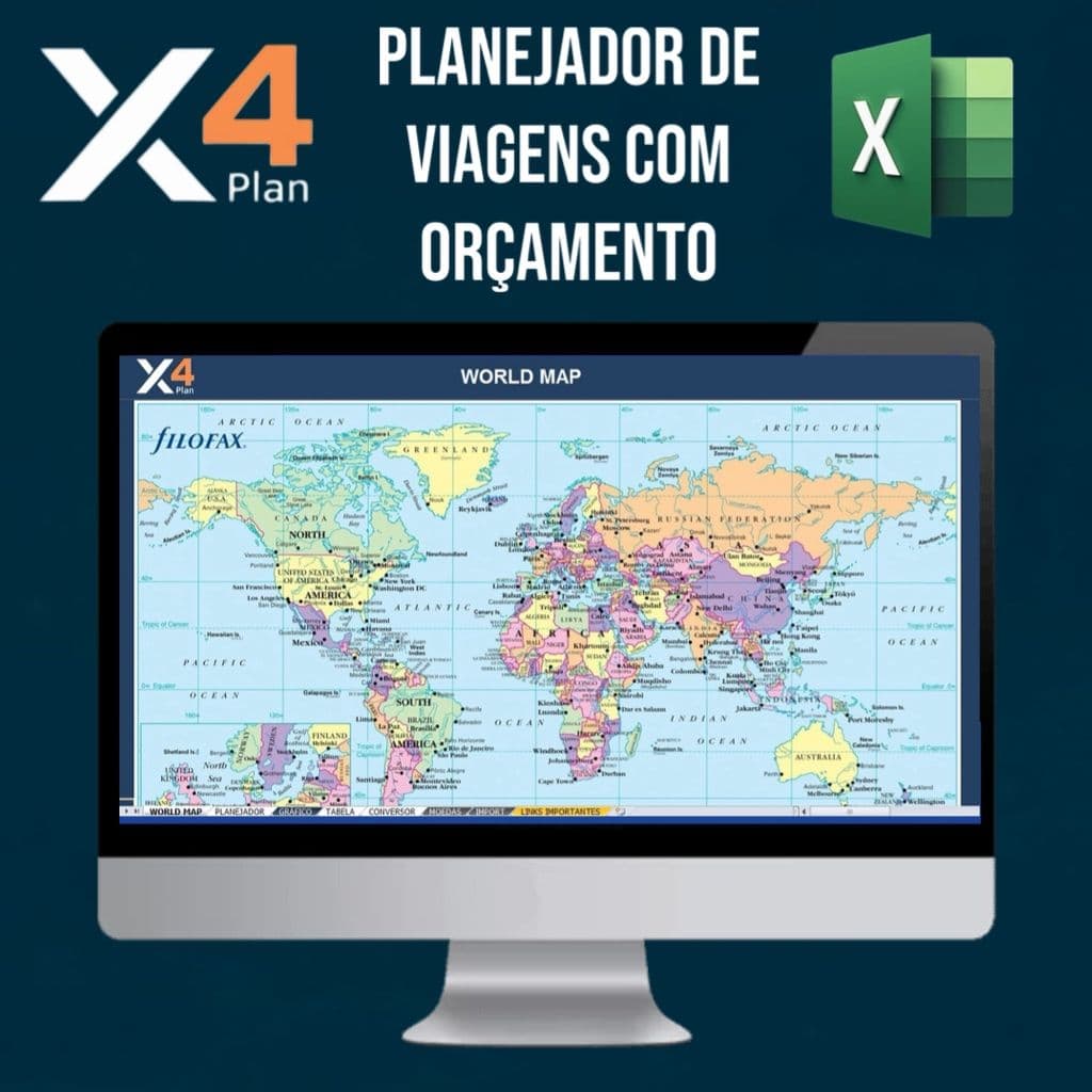X4Plan - Planilha Planejamento Financeiro de Viagens + Orçameto + Conversão Online de Moedas + Controle de Viagens