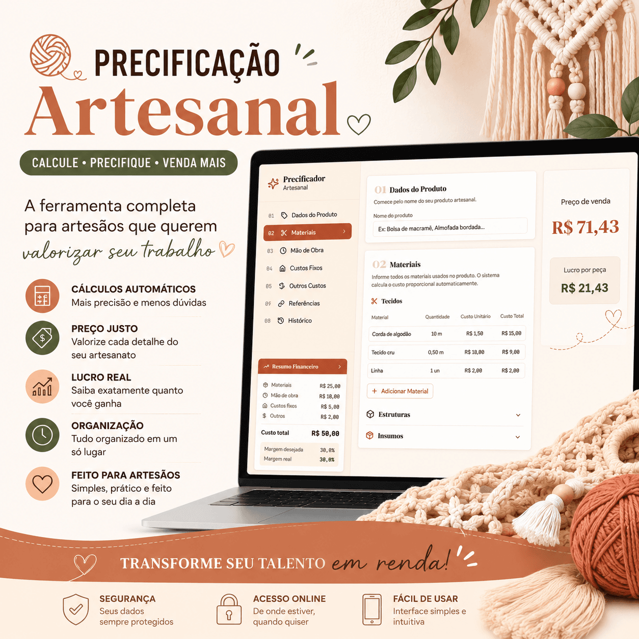Precifica Arte - Calculadora de preços para Artesãos