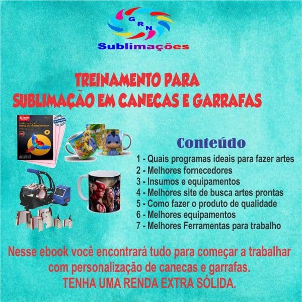 Treinamento para personalização em canecas e garrafas Sublimação. Renda Extra