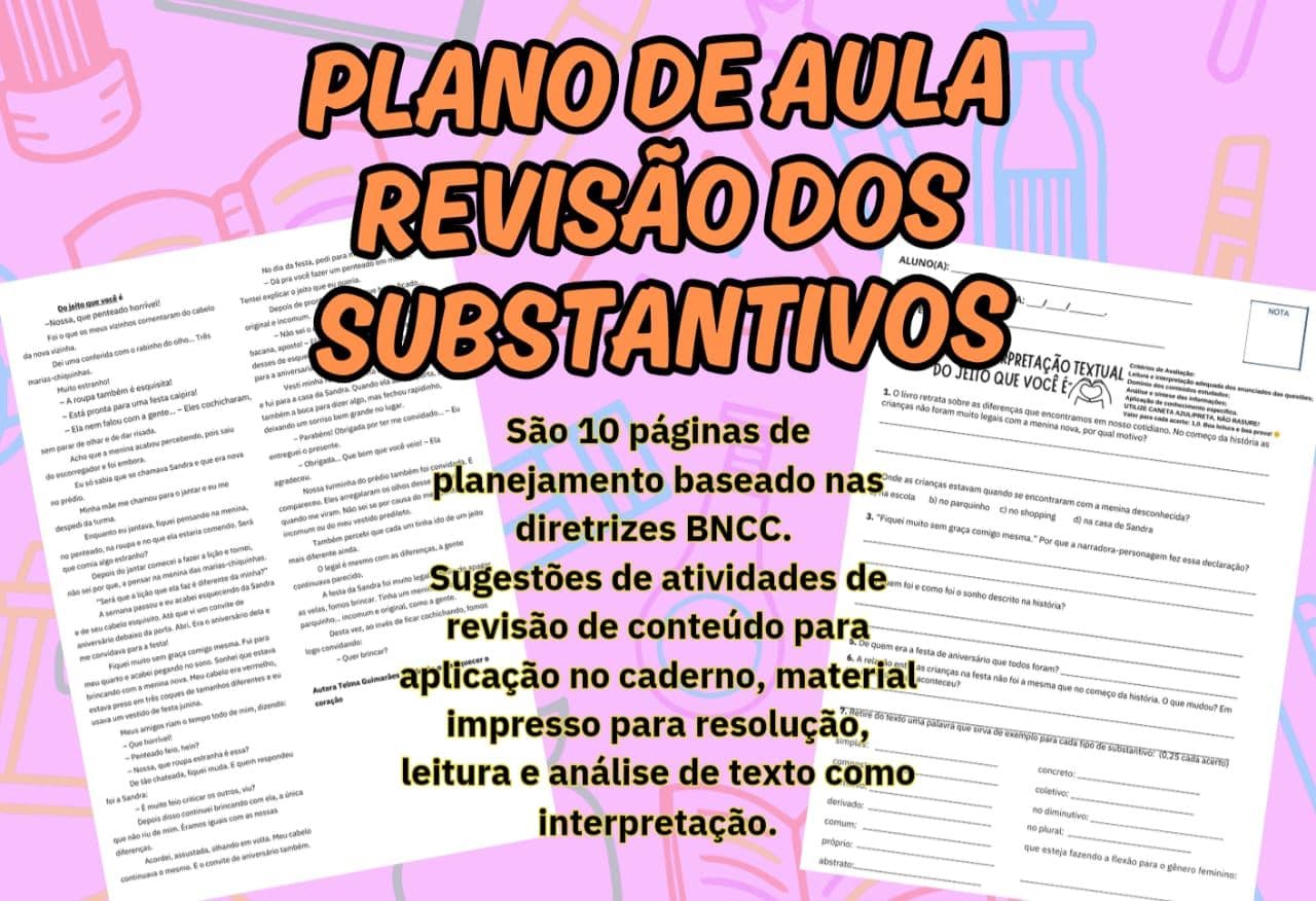 🩵Plano de aula revisao substantivo 🩵