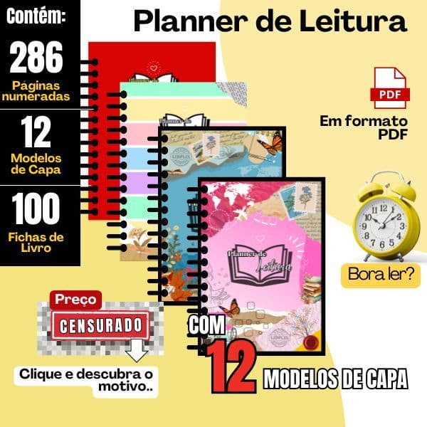 Planner de Leitura - 286 Páginas numeradas e 12 Capas - Arquivo PDF