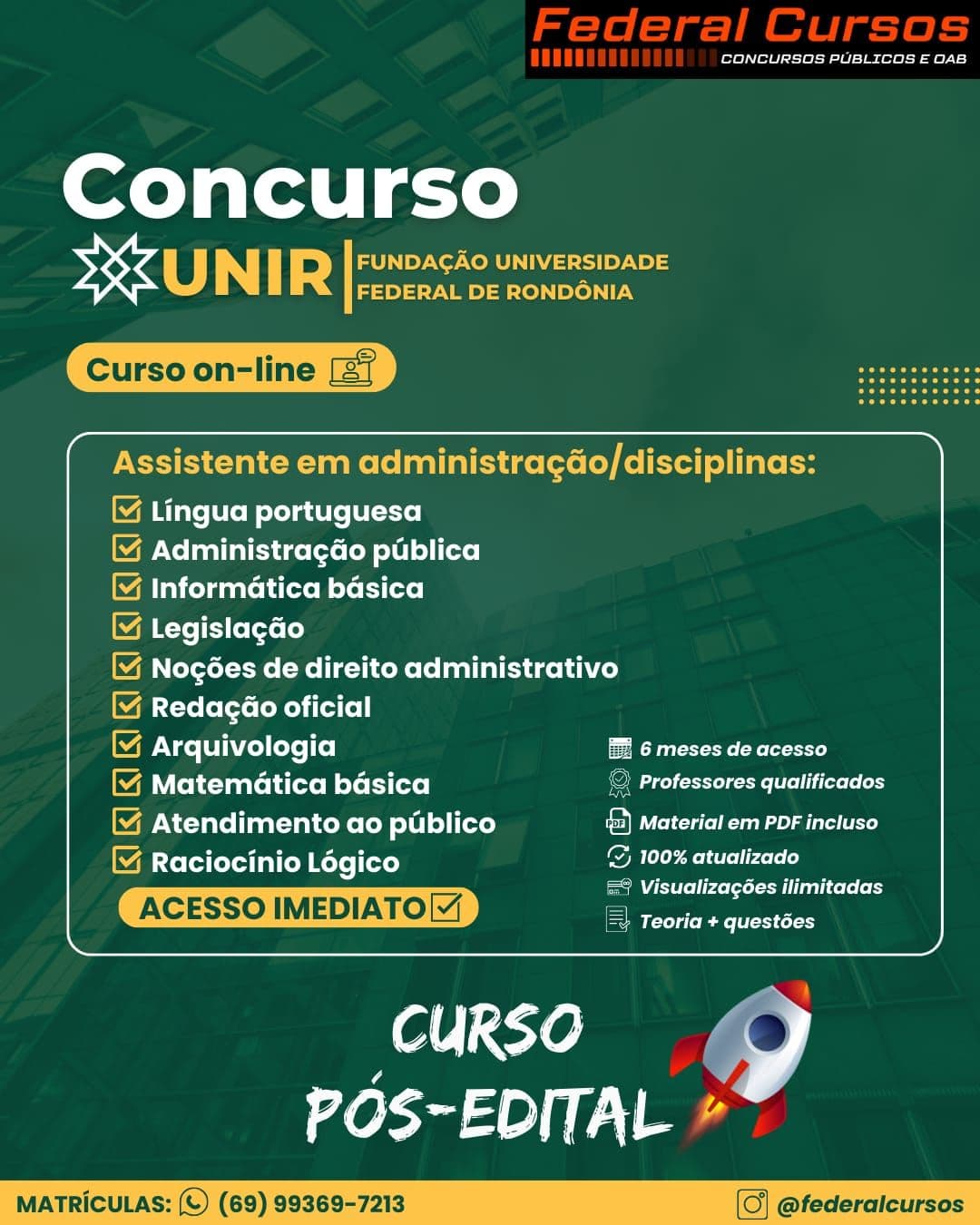 Curso on-line UNIR: Assistente em Administração e técnicos. (Nível médio)