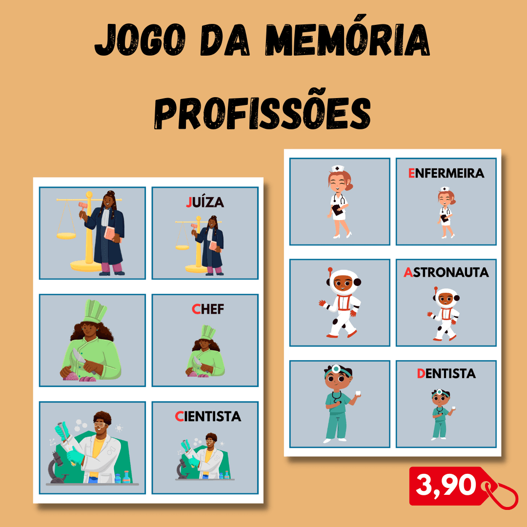👩🏻🔬 Jogo da Memória – Profissões + Bônus