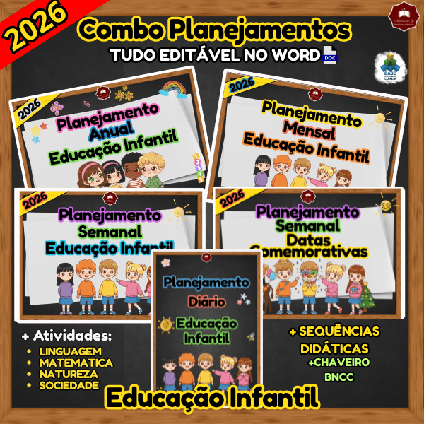 COMBO DE PLANEJAMENTO DE AULA PARA EDUCAÇÃO INFANTIL – COMPLETO E EDITÁVEL! - 2026